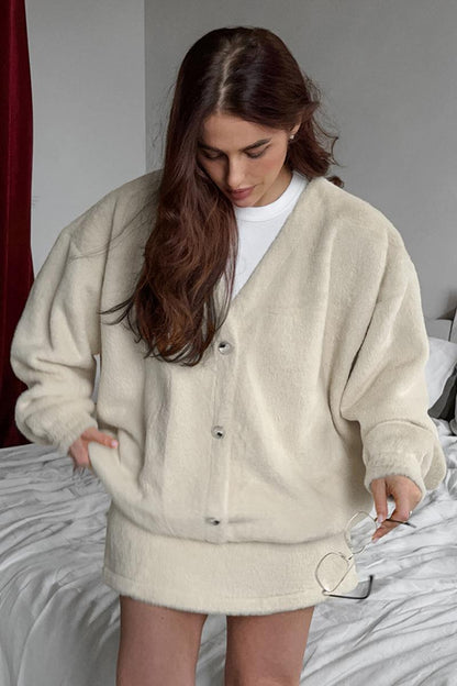 Long Sleeve Coat & High Waist Mini Skirt Set