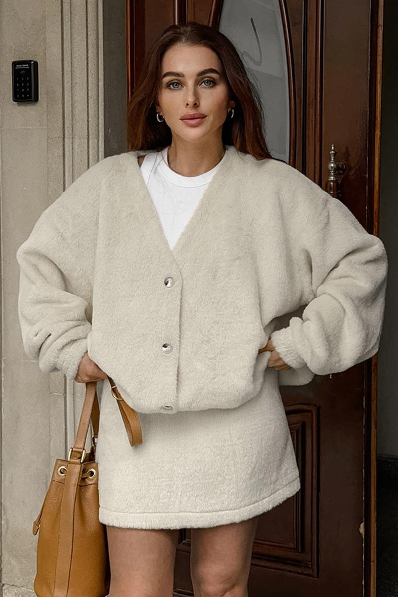 Long Sleeve Coat & High Waist Mini Skirt Set