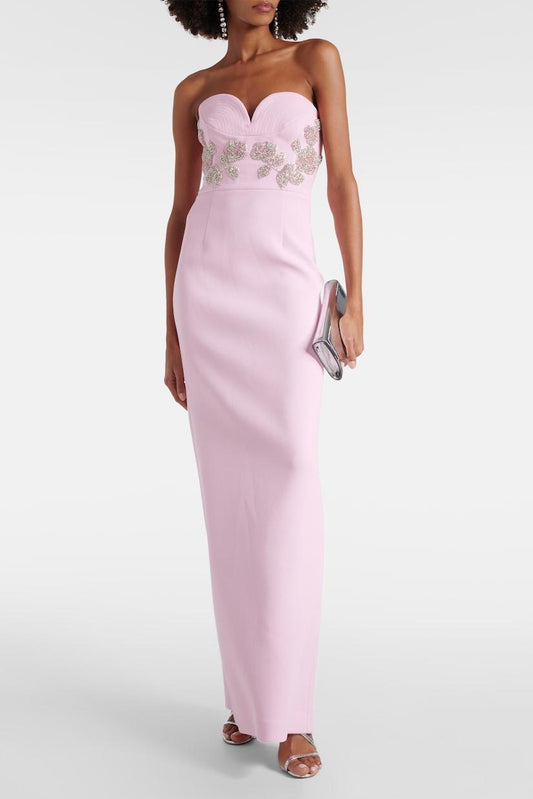 Nail Bead Embroidery Strapless Midi Dress