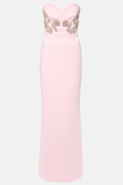 Nail Bead Embroidery Strapless Midi Dress