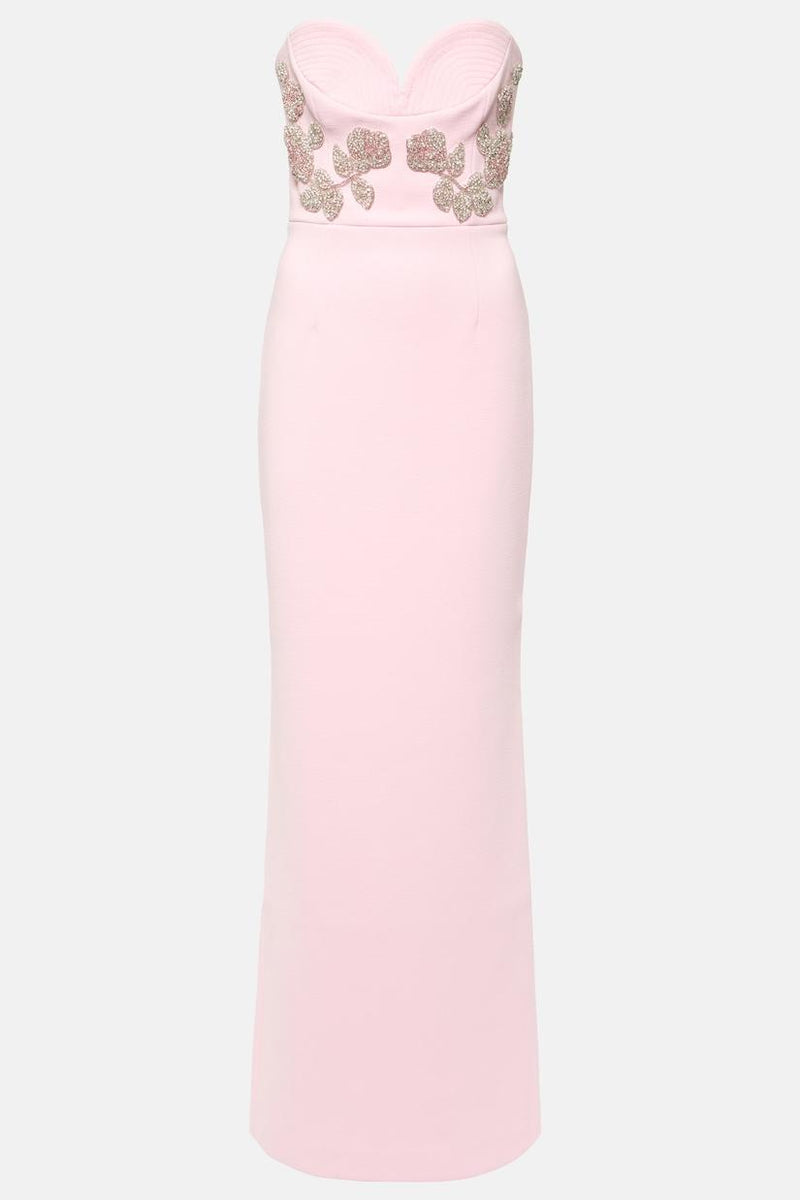 Nail Bead Embroidery Strapless Midi Dress
