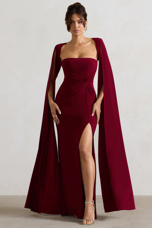 Square Collar High Slit Midi Dress