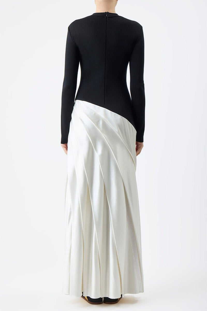 Round Neck Long Sleeve Splicing Midi Dress