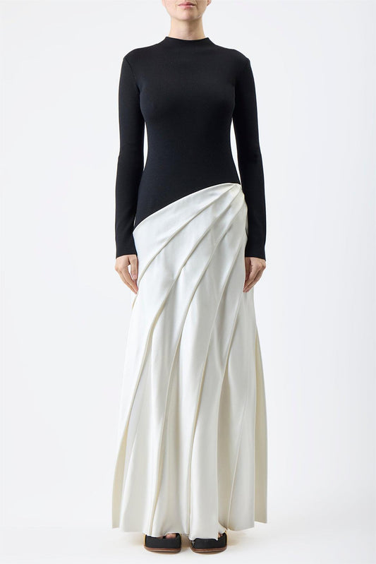 Round Neck Long Sleeve Splicing Midi Dress