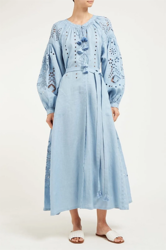 Lace Long Sleeve Tassel Midi Dress