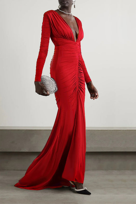 V-neck Long Sleeve Maxi Dress