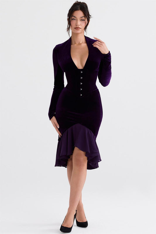 Velvet Long Sleeve Midi Dress