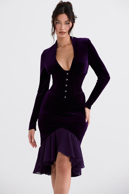 Velvet Long Sleeve Midi Dress
