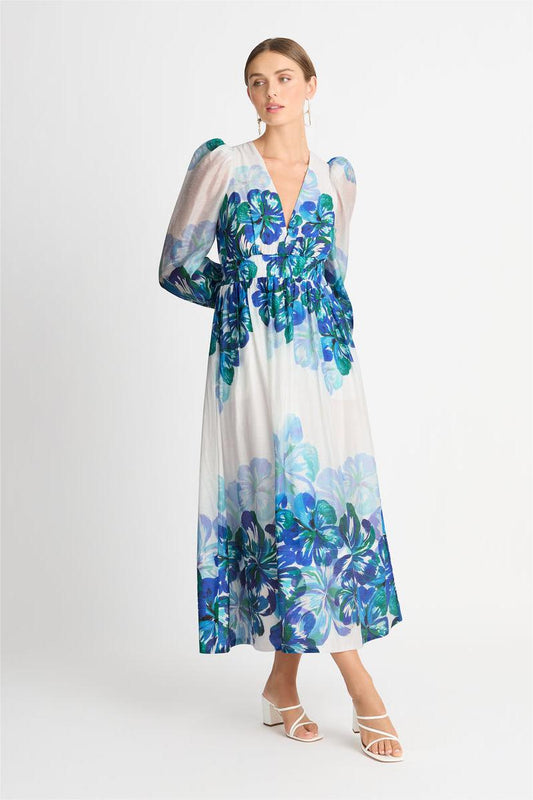 V-neck Lantern Sleeve Midi Dress