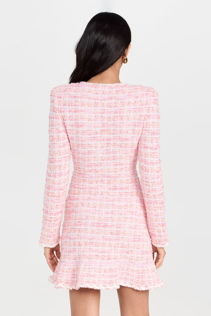 Knit Round Neck Checks Mini Dress