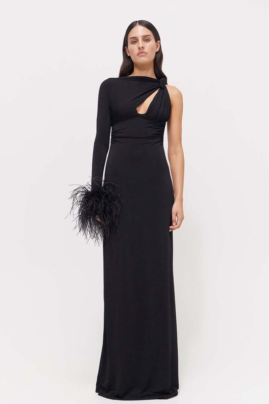 Jersey Feather One-shoulder Maxi Dress