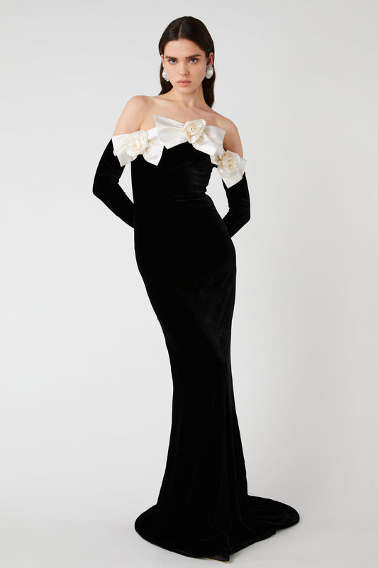 3d Bow Off-shoulder Maxi Dress