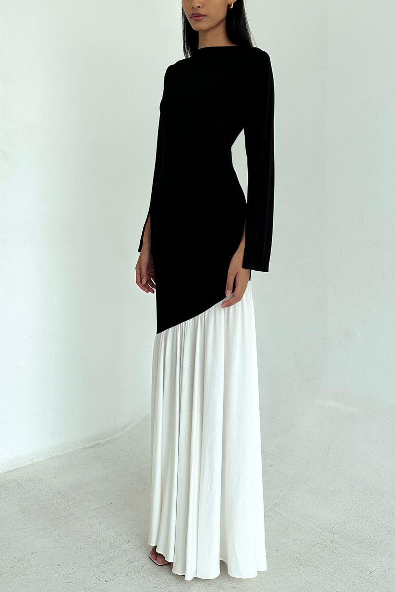 Jersey Contrast Color Midi Dress