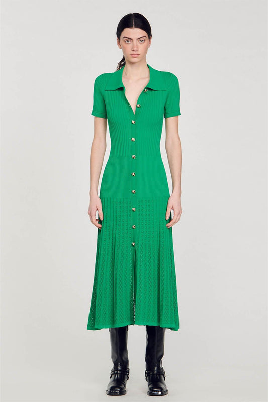 Jersey Flapped Metal Button Midi Dress