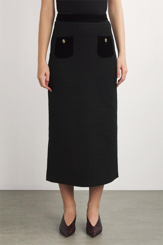 Velvet Splicing High Waist Midi Skirt