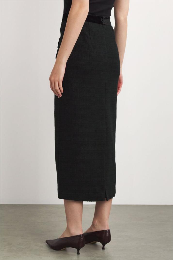 Velvet Splicing High Waist Midi Skirt