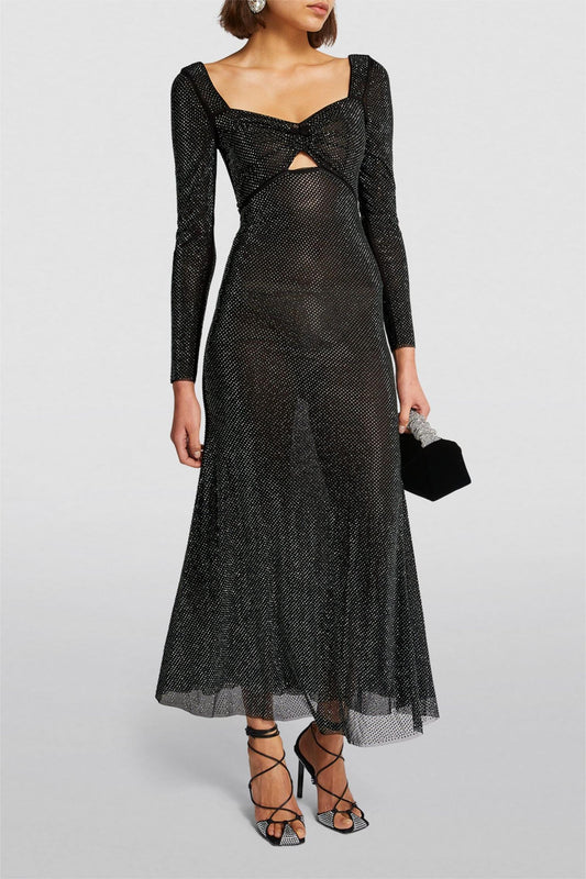 Rhinestone Sweetheart Neck Cut-out Midi Dress
