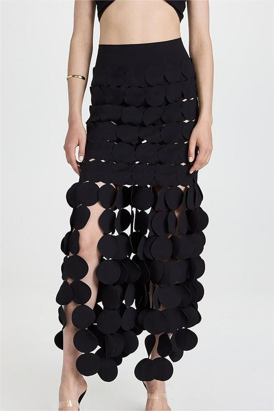 Round Tassel High Waist Midi Skirt