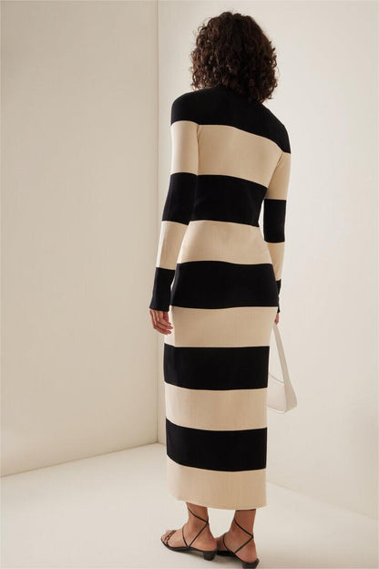 Knit Stripe Long Sleeve Midi Dress