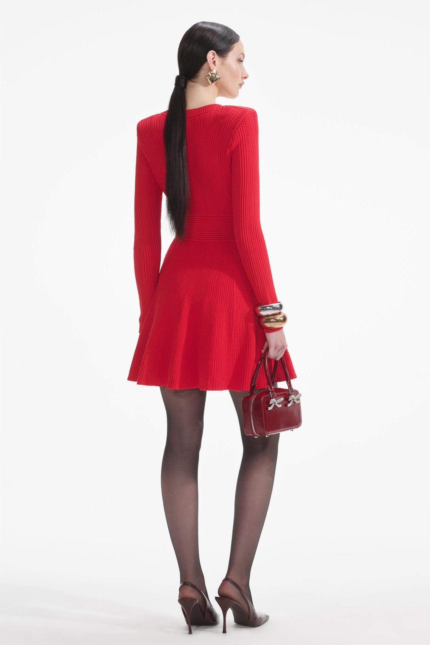 Knit Metal Button Long Sleeve Mini Dress