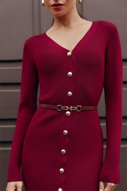 Knit Cable V-neck Mermaid Midi Dress