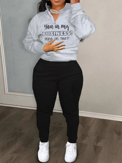 Letter Print Zipper Design Pants Set At9021