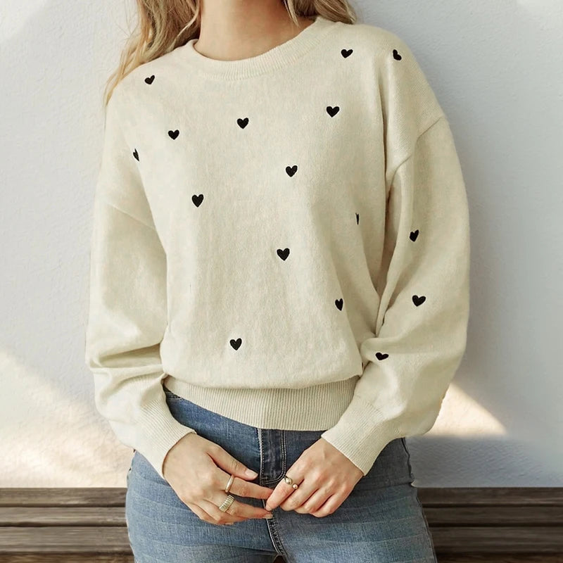 Autumn Winter Love Printed Fresh Pullover Sweater