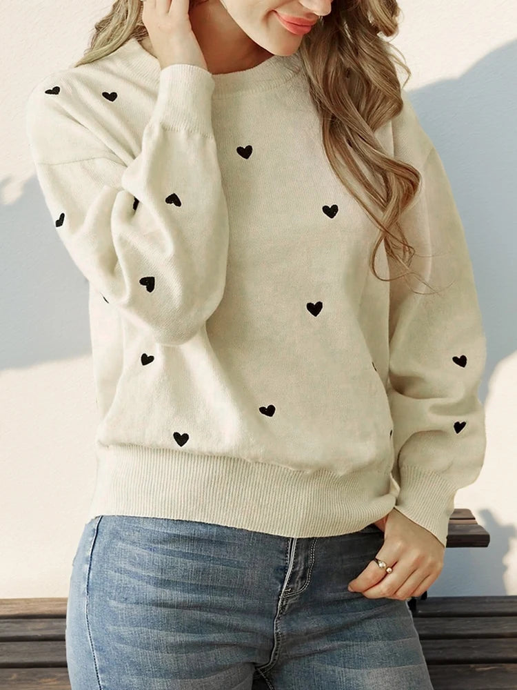 Autumn Winter Love Printed Fresh Pullover Sweater