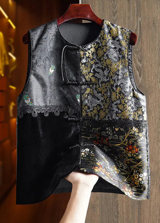 Embroidered Button Silk Velour Waistcoat Fall