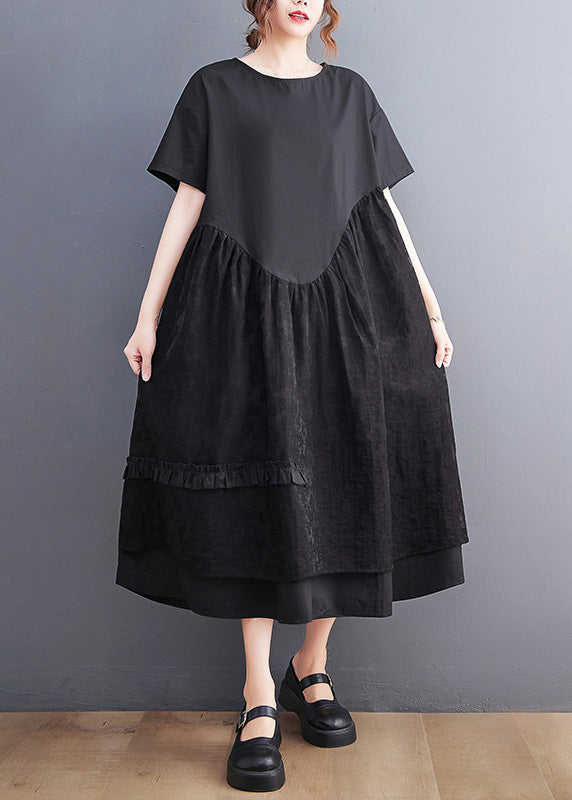 Jacquard Black Patchwork Wrinkled Maxi Dresses Summer Ly0644