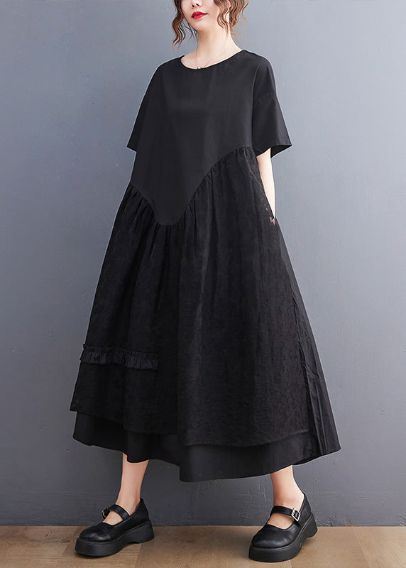 Jacquard Black Patchwork Wrinkled Maxi Dresses Summer Ly0644