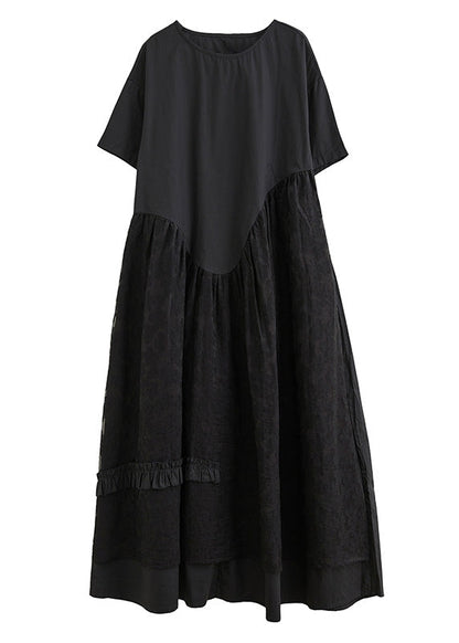 Jacquard Black Patchwork Wrinkled Maxi Dresses Summer Ac2068