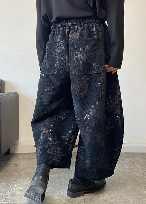 Jacquard Black Pockets Elastic Waist Crop Pants Spring Rm026