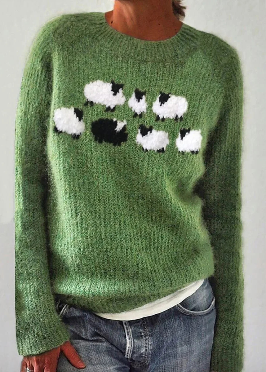 Jacquard Green O-neck Cozy Knit Sweaters Fall Qa017