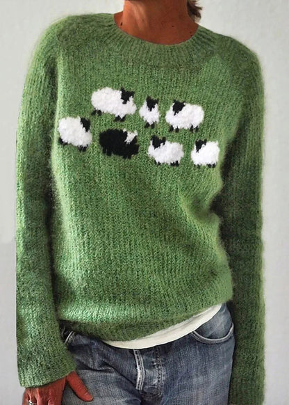 Jacquard Green O-neck Cozy Knit Sweaters Fall Qa017