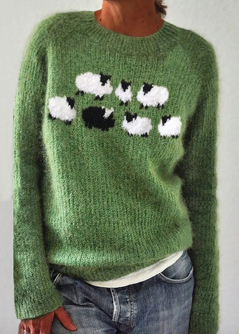 Jacquard Green O-neck Cozy Knit Sweaters Fall Qa017