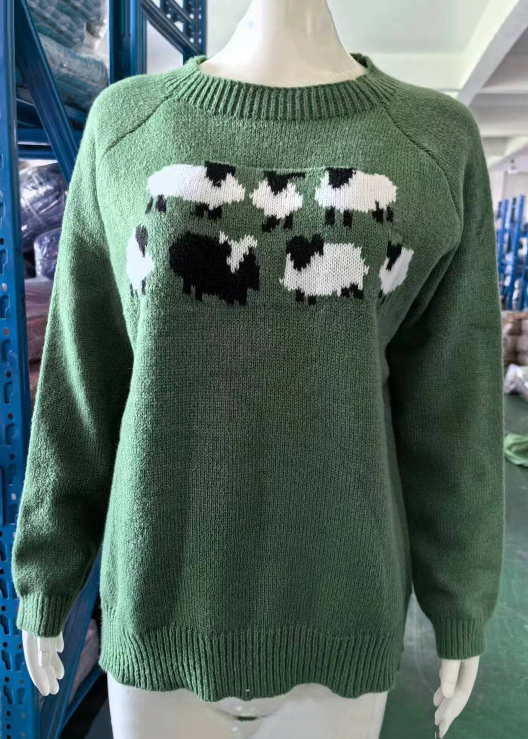 Jacquard Green O-neck Cozy Knit Sweaters Fall Qa017