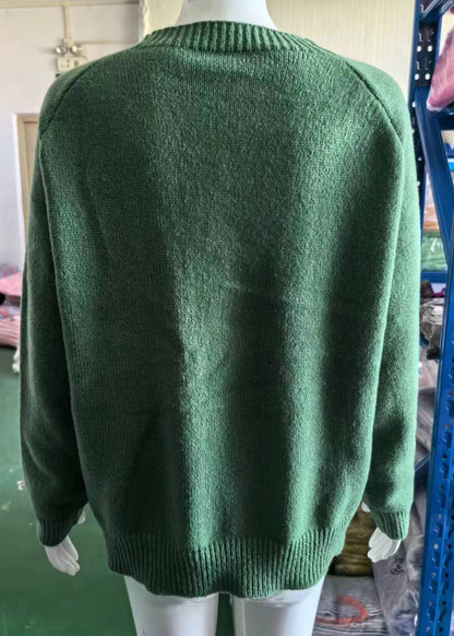 Jacquard Green O-neck Cozy Knit Sweaters Fall Qa017
