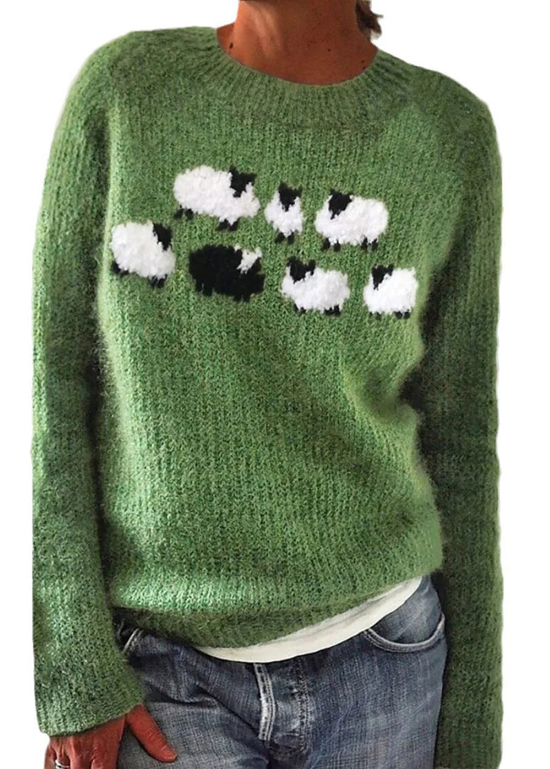 Jacquard Green O-neck Cozy Knit Sweaters Fall Qa017