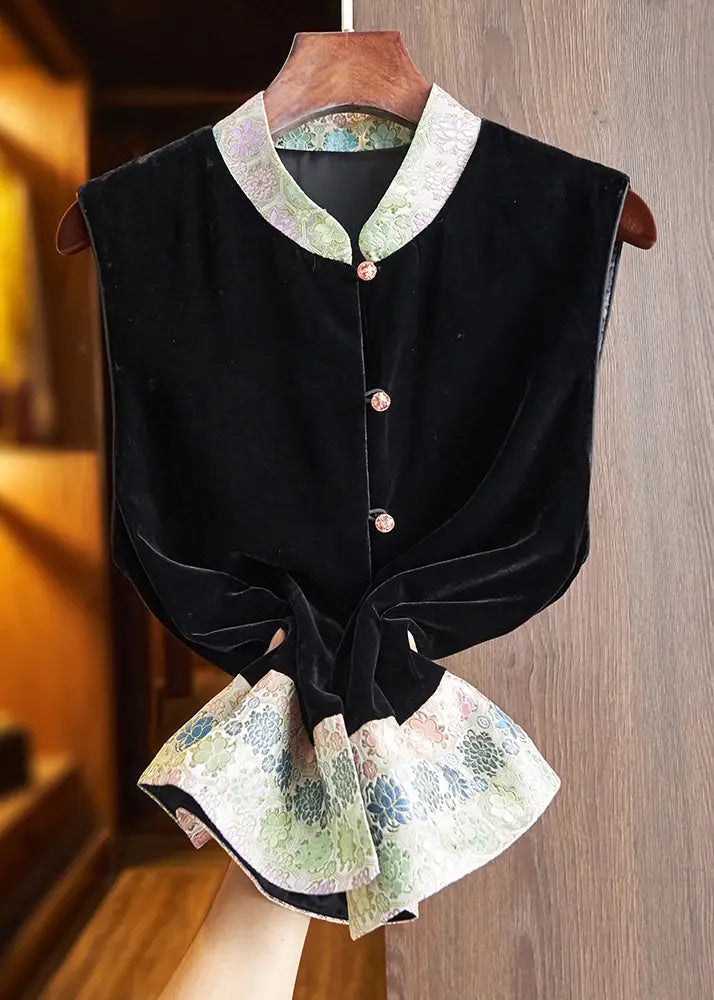 Button Silk Velour Shirt Waistcoat Sleeveless