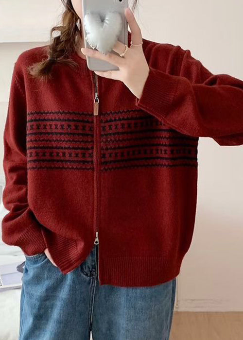 Jacquard Grey Zip Up Cozy Knit Coat Fall Qg008