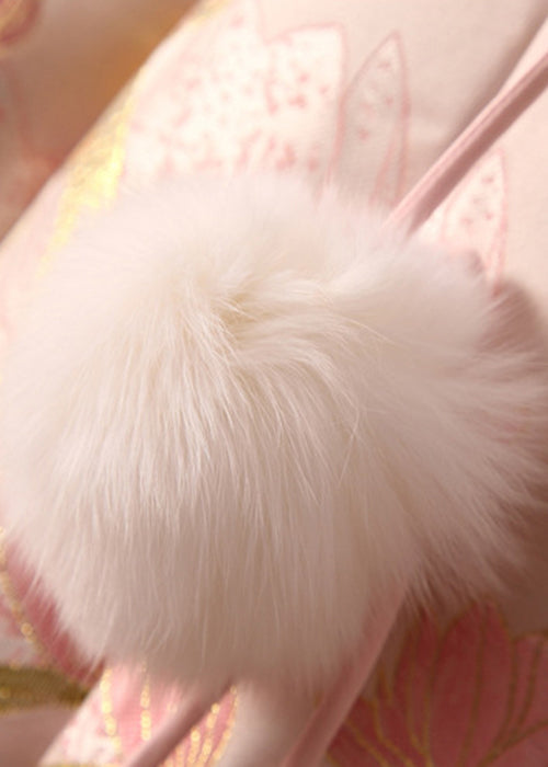 Jacquard Pink Fur Collar Fuzzy Ball Patchwork Duck Down Down Coats Winter Rz034