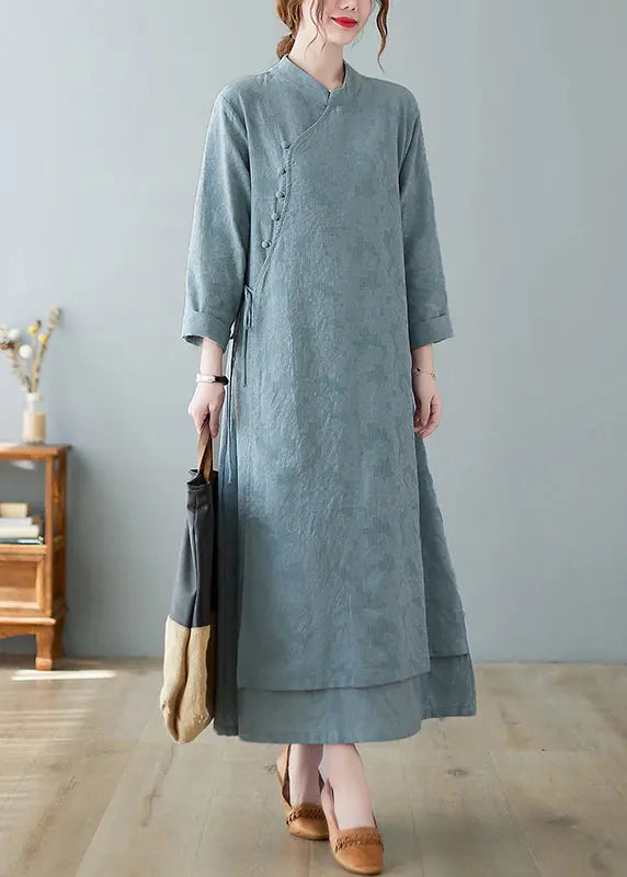Stand Collar Lace Cotton Long Dresses