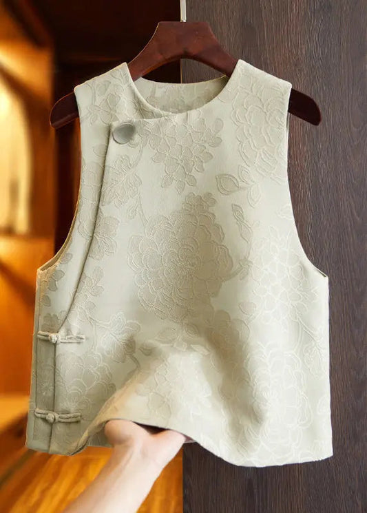 Jacquard Tan Button Silk Waistcoat Sleeveless