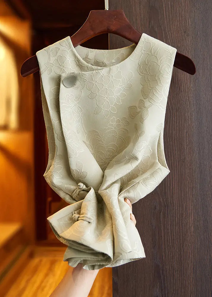 Jacquard Tan Button Silk Waistcoat Sleeveless