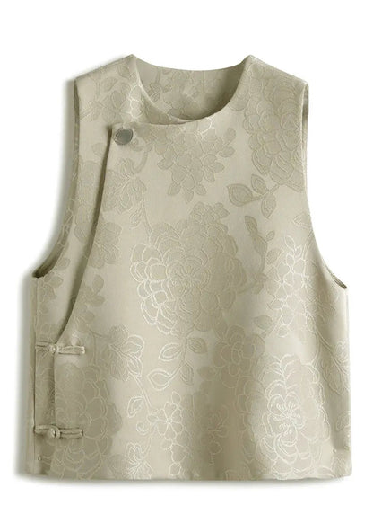 Jacquard Tan Button Silk Waistcoat Sleeveless