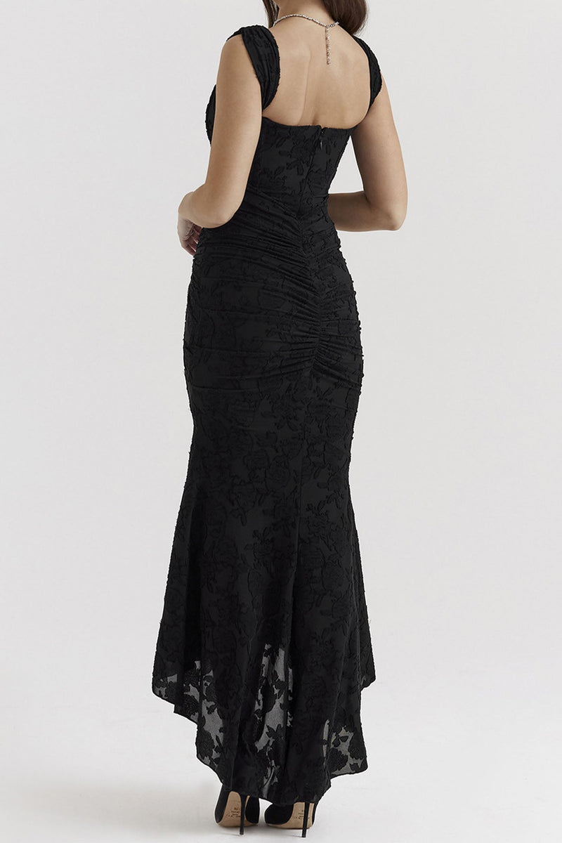 Jacquard Ruched Sleeveless Mermaid Maxi Dress