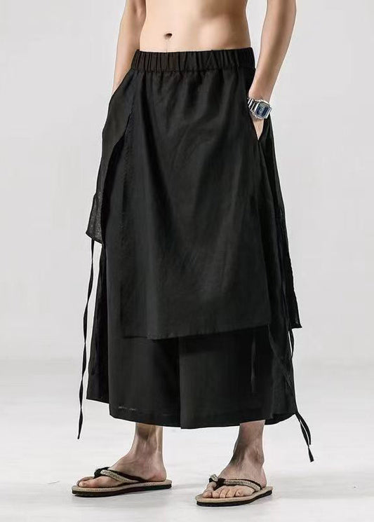 Japanese Summer New Black Linen Pants Skirt Sa047