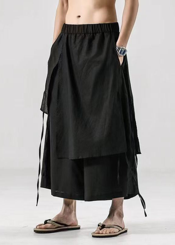 Japanese Summer New Black Linen Pants Skirt Sa047