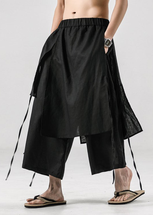 Japanese Summer New Black Linen Pants Skirt Sa047